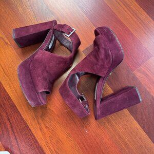 Prada Burgundy Suede Platform Sandals Block Heel Size US 9 / EU 39